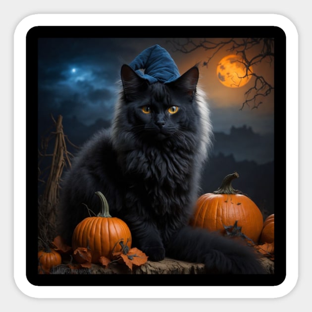 Lovely witch cat on Halloween night Sticker by Love of animals